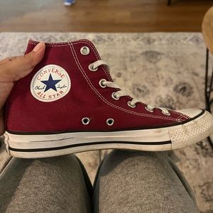 Maroon hightop converse